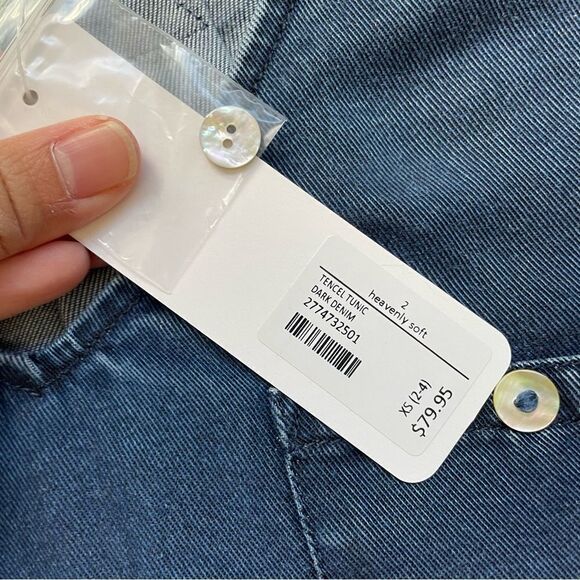 SOFT SURROUNDINGS Tencel Tunic In Dark Denim V neck roll tab sleeves XS NEW! - Picture 7 of 10